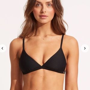 Seafolly Ribbed Bikini Top Fixed Tri Bra Black